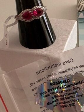 Bomb Party GENUINE DIAMOND ring, size 9, Sterling Silver & Ruby RG50646D